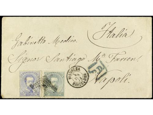 ✉ ESPAÑA. Ed. 121, 126. 1873. MANRESA a NÁPOLES (Italia). 10