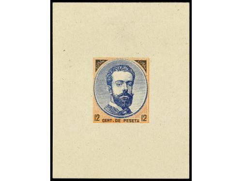 (*) ESPAÑA. Ed. 122. 12 cts. naranja, negro y azul PRUEBA DE