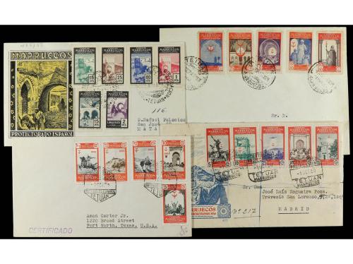 MARRUECOS. 1947-55. Conjunto de siete sobres circulados con 