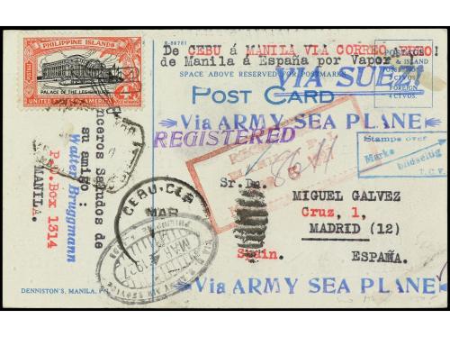 ✉ FILIPINAS. 1927 (4 marzo). CEBU a ESPAÑA. Circulada por co