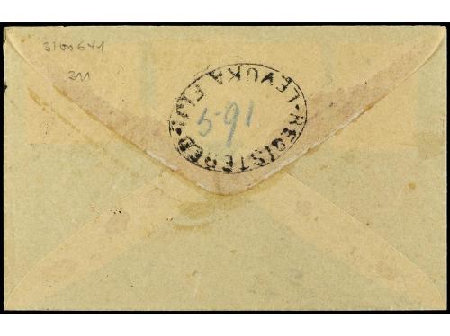 ✉ FIJI. 1891. LEVUKA a NOUMEA (New Caledonia). 2 1/2 verde, 