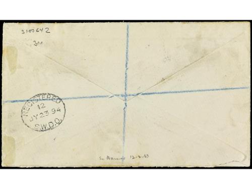 ✉ FIJI. 1894. SUVA a LONDRES. 1/2 d. azul, 2 1/2 d. verde, 4