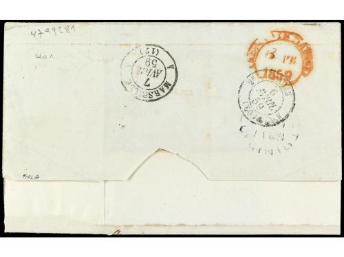 ✉ TRINIDAD. 1859. PORT OF SPAIN to NAPOLI. 1 d. red for inla