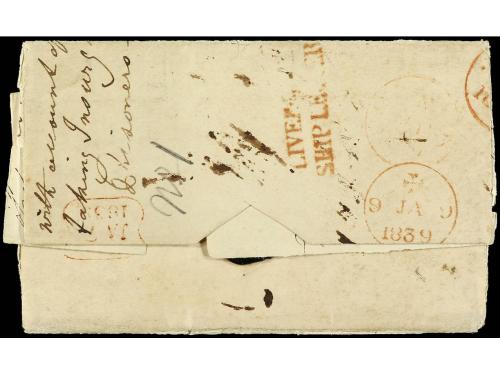 ✉ CANADA. 1838. QUEBEC a LONDRES y reedirigida a LEARMINGTON