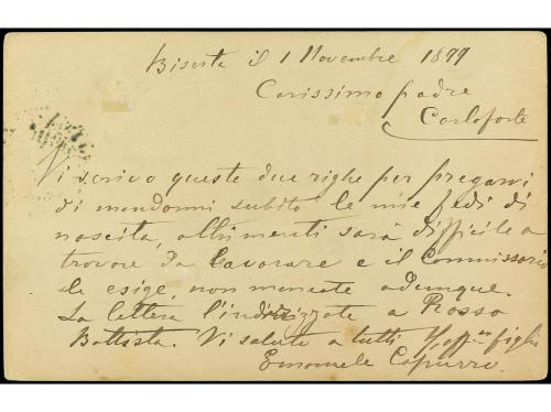 ✉ TUNEZ. 1899. Entero Postal de 5 cts. verde con franqueo ad