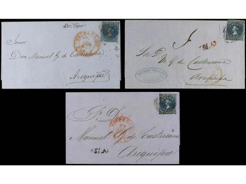 ✉ CHILE. Yv. 6 y 9. 1861-63. Conjunto de seis cartas circula
