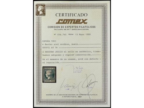 (*) ESPAÑA. Ed. 16. 6 reales azul verdoso. Precioso ejemplar