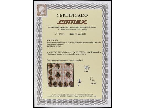 ° ESPAÑA. Ed. 109F. 200 mils. castaño. FALSO POSTAL tipo III