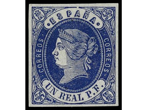 ESPAÑA. ENSAYOS DE COLOR para sellos de ultramar 1/2 real de