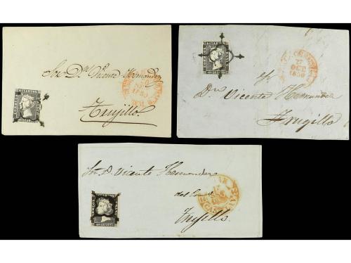 ✉ ESPAÑA. Ed. 1A (10). 1850. 6 cuartos negro. Conjunto de 10