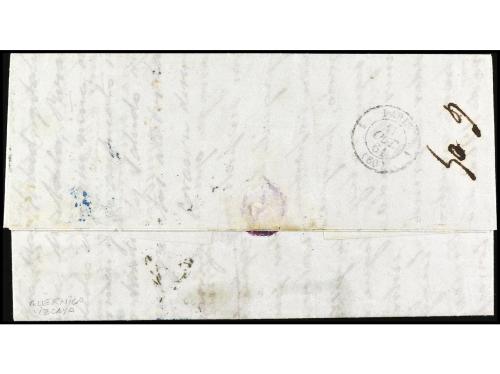 ✉ ESPAÑA. Ed. 56. 1861. GUERNICA a PARÍS. 2 reales lila, mat