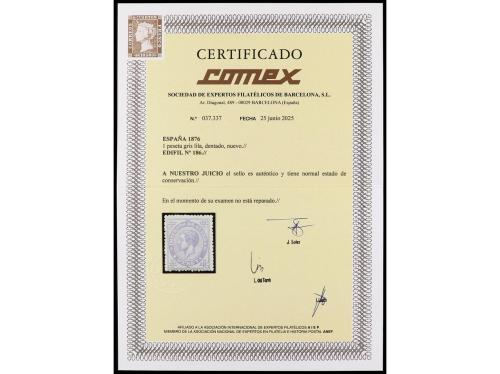 ** ESPAÑA. Ed. 186. 1 peseta gris. Color muy fresco. Muy bon