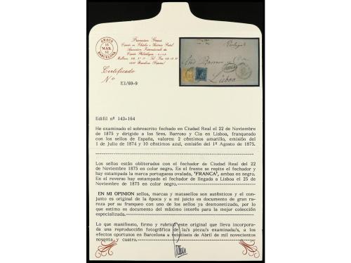 ✉ ESPAÑA. Ed. 143, 164. 1875 (22 noviembre). MADRID a LISBOA