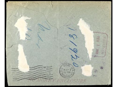 ✉ ESPAÑA. 1908. Impreso circulado a U.S.A con sello de 4/4 c