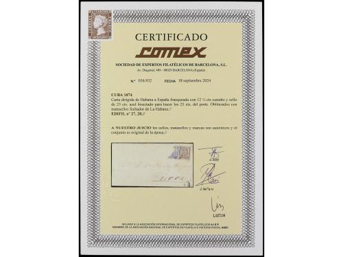 ✉ COLONIAS ESPAÑOLAS: CUBA. Ed. 27, 28. 1874. HABANA a RIVAD