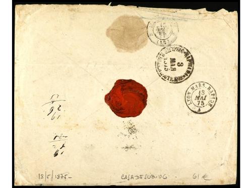 ✉ RUSIA. Yv. 26 (4). 1875. ODESSA a FRANCIA. 10 k. castaño y