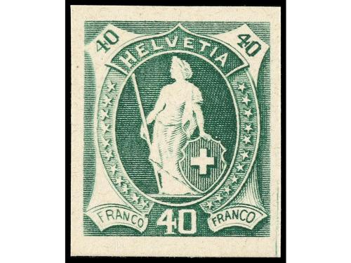 SUIZA. 1882. ENSAYOS DE COLOR. Conjunto de 16 sellos sobre p