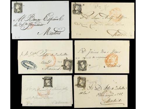 ✉ ESPAÑA. Ed. 1A (10). 6 cuartos negro. Conjunto de 10 carta