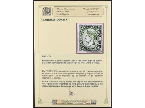 * ESPAÑA. Ed. 72. 1 real verde. Color excepcional. MAGNÍFICO