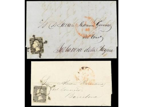 ✉ ESPAÑA. Ed. 1A. 1850. 6 cuartos negro, pl. II. Conjunto de