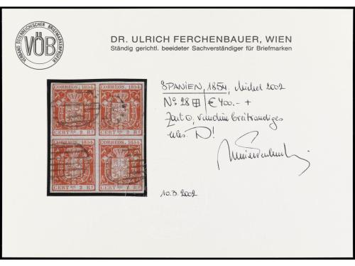 ° ESPAÑA. Ed. 25. 2 reales rojo. Bloque de cuatro. PRECIOSO.