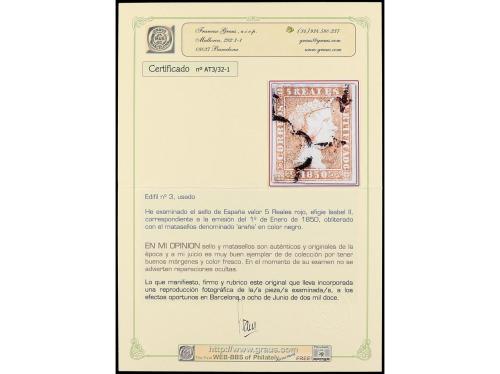 ° ESPAÑA. Ed. 3. 5 reales rojo. Bonito ejemplar. Cert. GRAUS