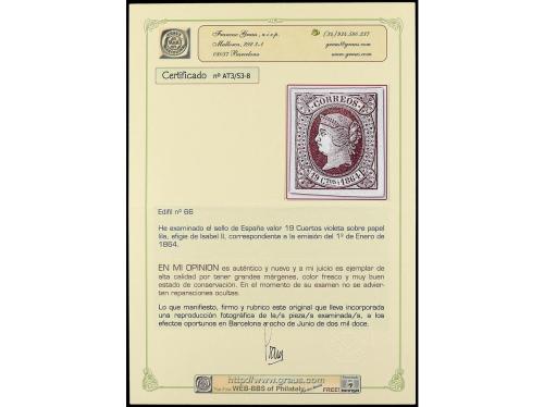 (*) ESPAÑA. Ed. 66. 19 cuartos violeta. Ejemplar de amplios 