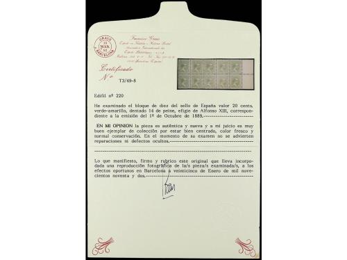(*) ESPAÑA. Ed. 220 (10). 20 cts. verde amarillo. Color exce