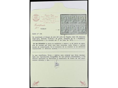 (*) ESPAÑA. Ed. 134. 20 cts. negro. Centraje perfecto. LUJO.