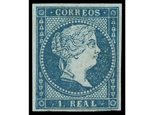 ** ESPAÑA. Ed. 41. 1 real azul verdoso. LUJO. RARO en esta c