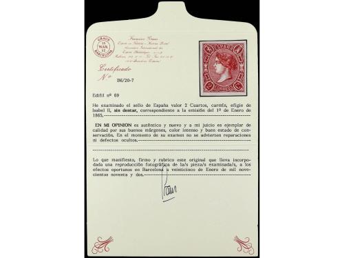 * ESPAÑA. Ed. 69. 2 cuartos rosa. PIEZA DE LUJO. Cert. GRAUS