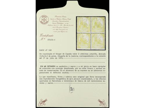 * ESPAÑA. Ed. 143, ° 144, * 145 y (*) 147. 2 y 10 cts. (cert