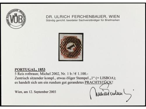 ° PORTUGAL. Mu. 1. 5 reis castaño. MAGNÍFICO EJEMPLAR. Cert.