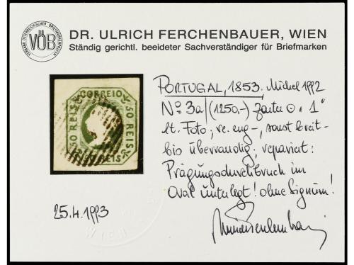 ° PORTUGAL. Mu. 3. 50 reis verde. Dos sellos de excelente pr