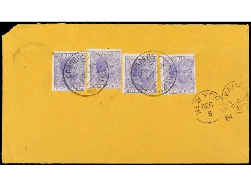 ✉ CUBA. Ed. 96 (4). 1884. HABANA a PARÍS. 2 1/2 ctvos. lila 