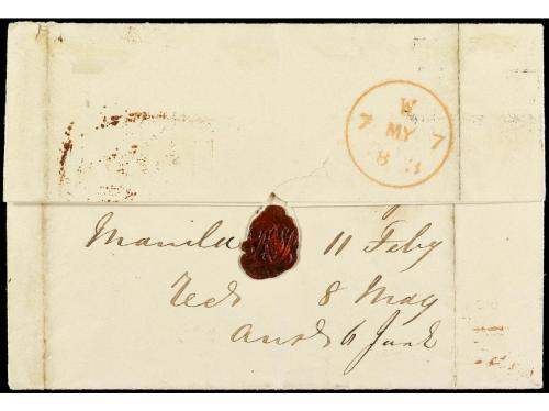 ✉ FILIPINAS. 1843. MANILA a LONDRES. Envuelta de carta, marc