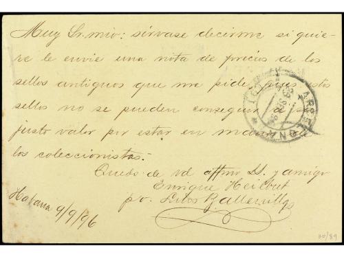 ✉ CUBA. Ed. 30. 1896. HABANA a BARCELONA. 4 ctvos. azul, mat