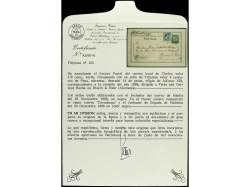 ✉ FILIPINAS. 1896. Entero Postal de CHEFOO de 1/2 cent. verd