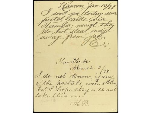 ✉ CUBA. Ed. 38. 1898. HABANA a NEW YORK y NEW YORK a LA HABA