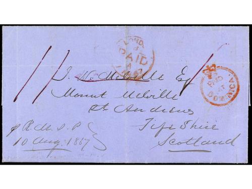 ✉ COLONIAS INGLESAS. 1867. DOMINICA a ESCOCIA. Envuelta circ
