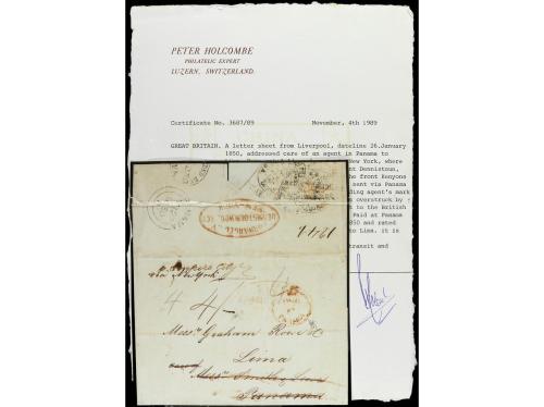 ✉ PANAMA. 1850. LIVERPOOL (Inglaterra) a LIMA (Perú). Envuel