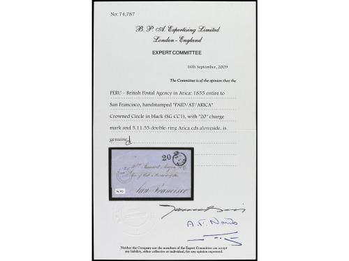 ✉ COLONIAS INGLESAS. 1855. ARICA (Perú) a SAN FRANCISCO (U.S