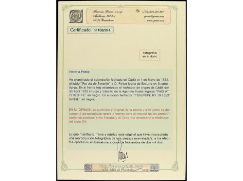 ✉ COLONIAS INGLESAS. 1853. CÁDIZ (España) a BUENOS AIRES (Ar