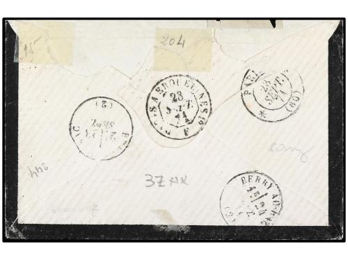 ✉ REUNION. 1871. ST. ANDRÉ a FRANCIA. 5 cts. verde (2), 10 c