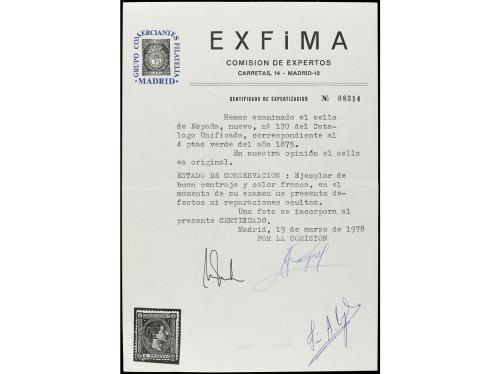 * ESPAÑA. Ed. 170. 4 pesetas verde. Bien centrado. Cert. EXF