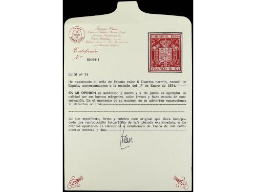 * ESPAÑA. Ed. 24. 6 cuartos carmín. MAGNÍFICO EJEMPLAR. Cert