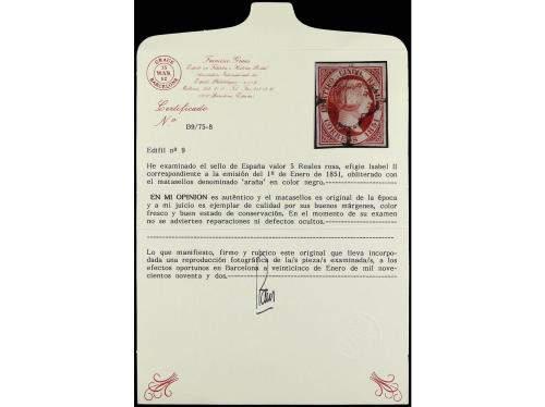 ° ESPAÑA. Ed. 9. 5 reales rosa carmín. MAGNÍFICO EJEMPLAR. C