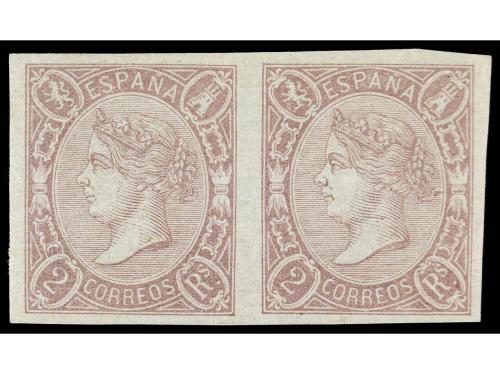* ESPAÑA. Ed. 73 (2). 2 reales lila. Pareja. MAGNÍFICA. Cert