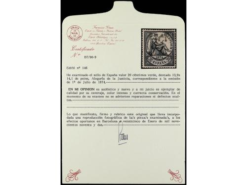 (*) ESPAÑA. Ed. 146. 20 cts. verde. Color intenso, muy bonit