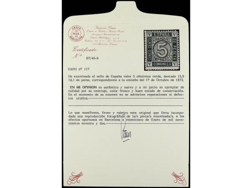 * ESPAÑA. Ed. 117. 5 cents. verde. Muy bonito ejemplar. Cert